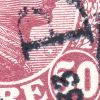74[48]: Brud på linier i ovalen foran kraven.
Nummer 48 i arket.
Optræder sammen med: 74[43+]: Variant.